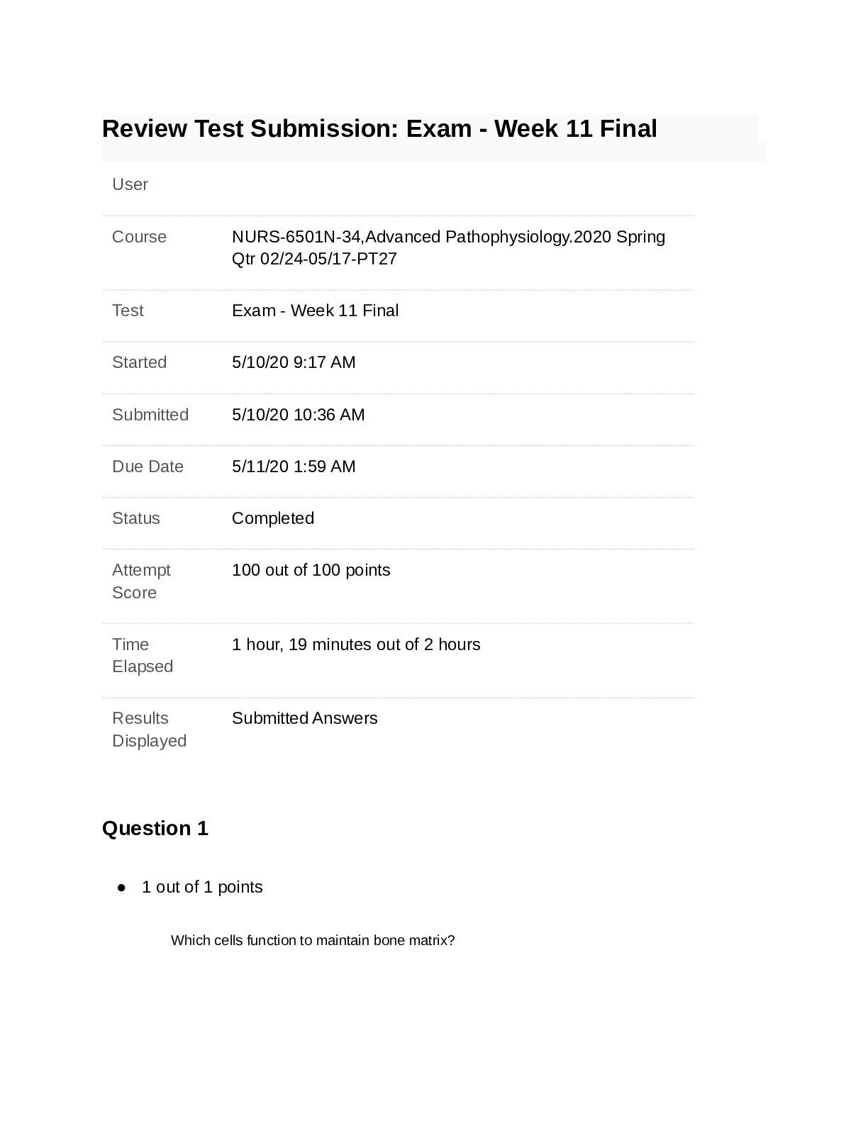 NURS 6501N Final Exam 3 (Spring 2020 - 100 out of 100)