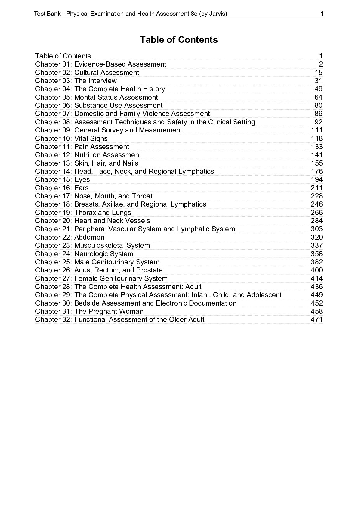 Test Bank - Physical Examination and Health Assessment 8e (by Jarvis)