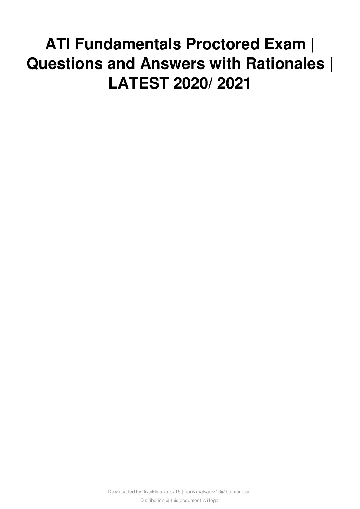 ATI Fundamentals Proctored Exam | Questions and Answers with Rationales | LATEST 2020/ 2021